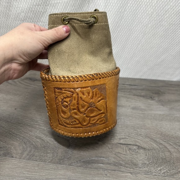 Leather Hand Tooled Leather Pouch Bag RM Monogram Drawstring Pouch Small Purse - Picture 8 of 9